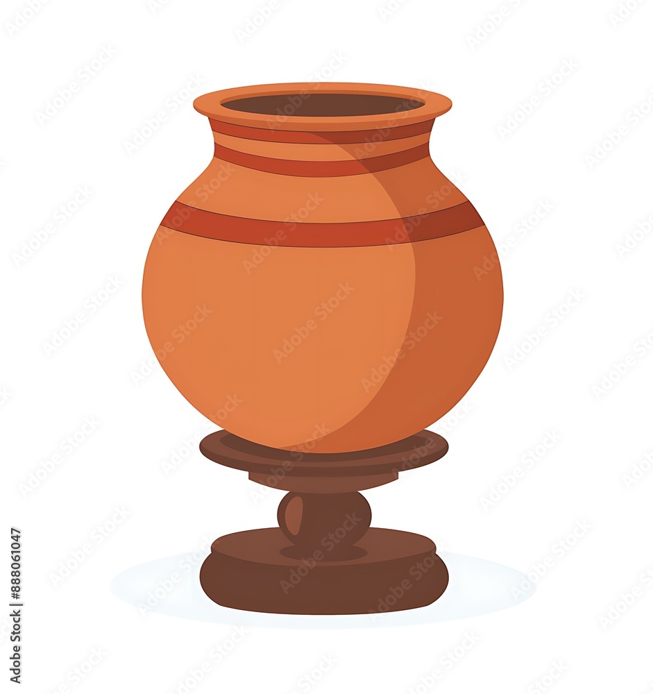 Aufkleber flat vector illustration of a clay pot on a stand, using simple shapes on a white background in the 