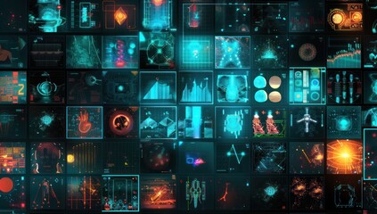 Futuristic Interface with Multiple Screens Displaying Data