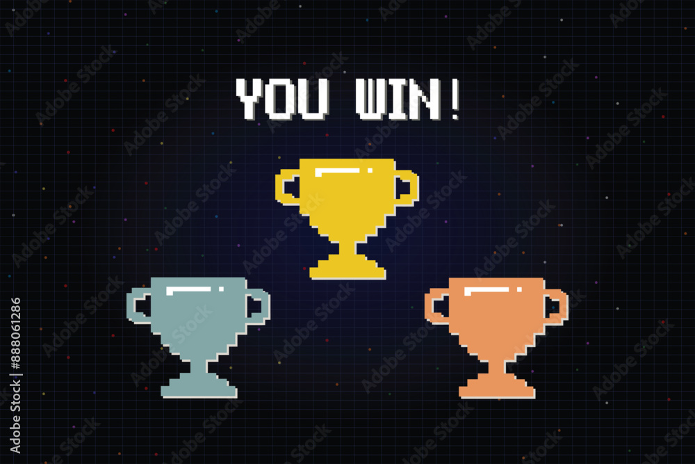 Poster 8-bit pixel art with text 