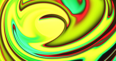 Yellow green red black abstract liquid background with contrast colors creating a dynamic and visually stunning pattern.