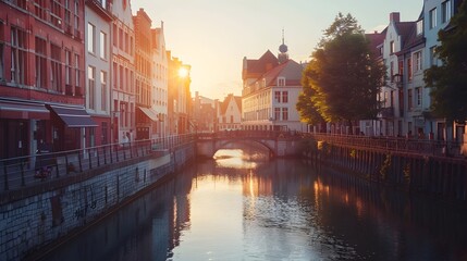 Fototapeta premium Captivating Canal-Laced Urban Landscape with Architectural Wonders