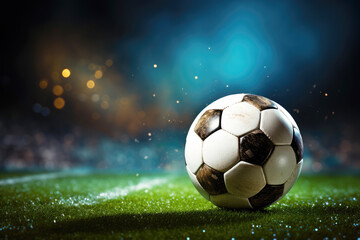 Naklejka premium generated illustration of lawn in the soccer stadium. Football stadium with lights.