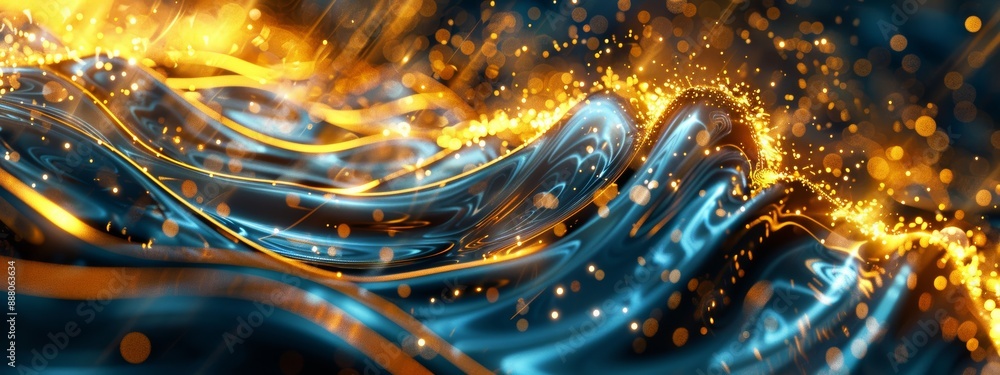 Poster a computergenerated image featuring a swirling pattern in blue and gold colors
