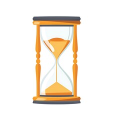 flat vector illustration of an hourglass, white background, simple design, simple colors, sand flowing through the glass in the style of the artist