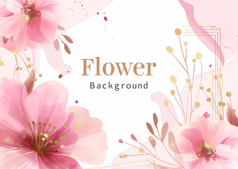 abstract art background vector with pink flowers and golden elements, watercolor pink flowers and gold geometric shapes decoration