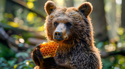 Obraz premium a bear holding a honeycomb