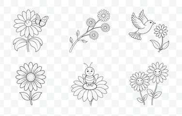 Daisy Line Art Vector Set High Quality Floral Illustrations for Botanical Designs and Creative Projects