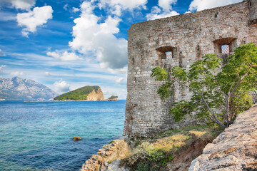 Fototapeta premium Captivating summer view of Adriatic sea coast and Budva city.