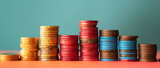 Colorful Stacked Coins Representing Financial Growth and Savings