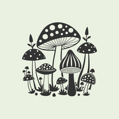 mushroom outline set silhouette illustration