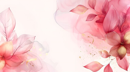 Fototapeta premium Abstract art background vector. Luxury minimal style wallpaper with golden line art flower and botanical leaves, Organic shapes, Watercolor. Vector background for banner, poster, Web and packaging.