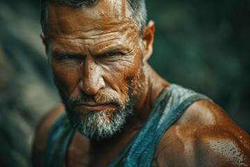 Fototapeta premium Intense Portrait of Muscular Man in Tank Top