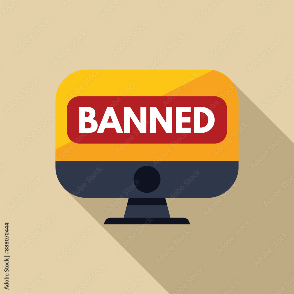 Poster desktop computer is showing a banned message on the screen