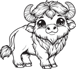 A beautiful funny buffalo ,line art