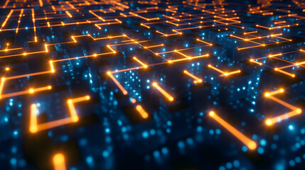 Fototapeta premium Futuristic Digital Circuit Board with Glowing Neon Lights