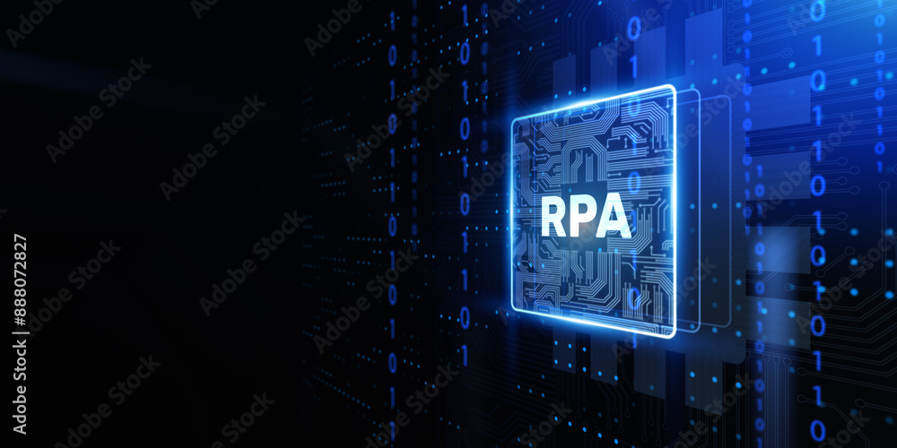 Poster rpa robotic process automation business process optimisation innovation technology concept.
