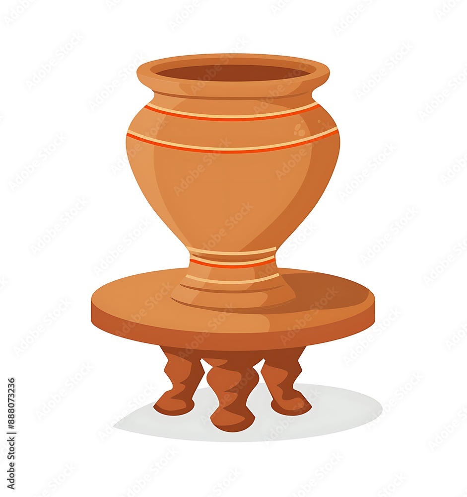 Aufkleber flat vector illustration of a clay pot on a stand, using simple shapes on a white background in the 