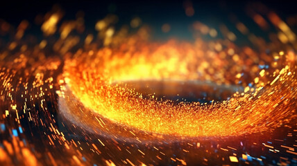 Abstract orange particles of optical fiber 3d illustration, Generative AI.