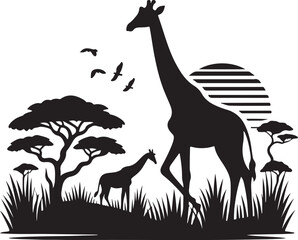 Giraffe silhouette vector art illustration