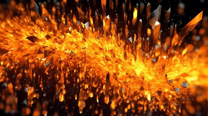 Abstract orange particles of optical fiber 3d illustration, Generative AI.