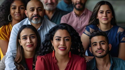 Fototapeta premium A diverse group of individuals representing Hispanic and Latino heritage sitting closely together