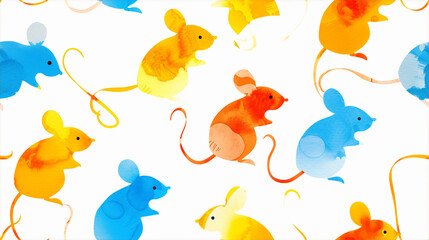 Colorful mice pattern on a white background.