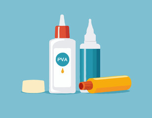 Plastic glue bottle and glue stick. Stationery concept, pva glue bottle, stick vector design and illustration.