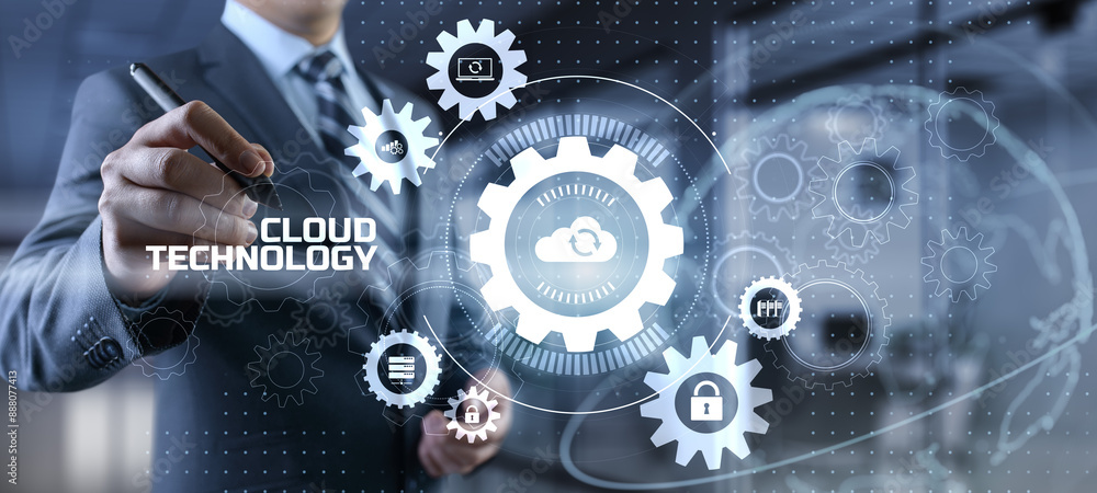 Poster cloud service computing data storage internet technology concept.