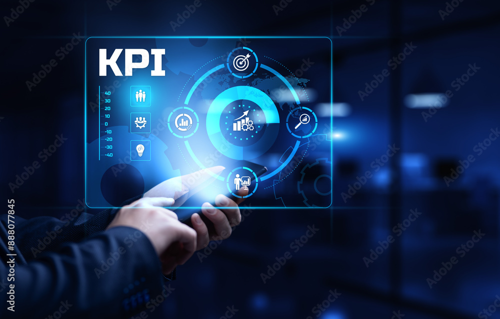 Poster kpi key performance indicator business and technology concept on screen.