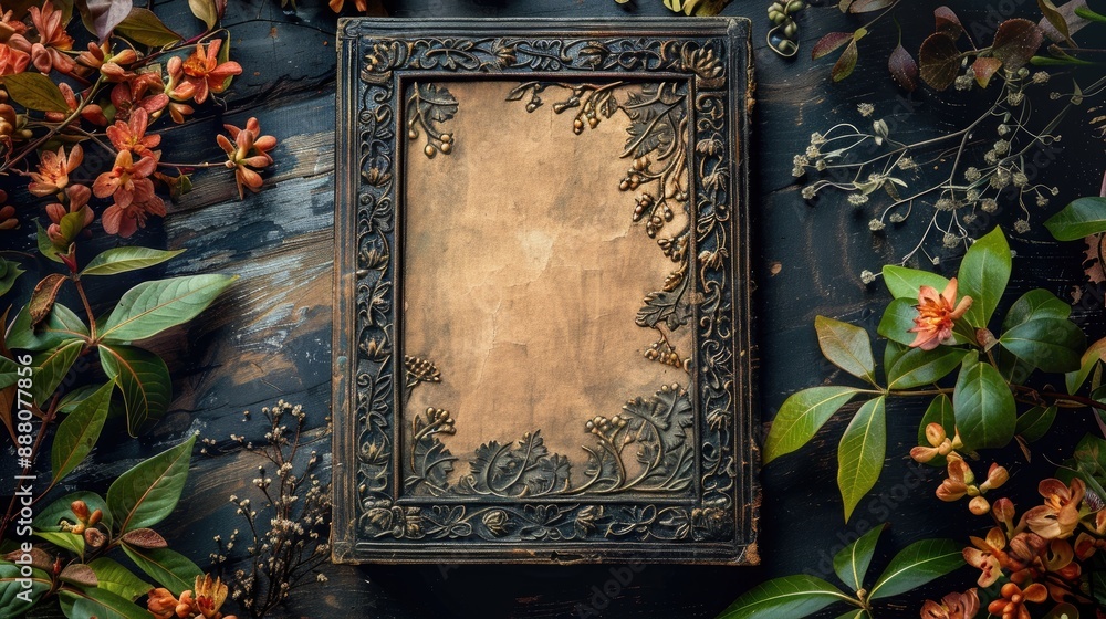 Aufkleber book frame with space for text from above stock image
