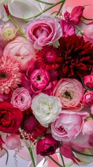 Composition of pink red and white flowers