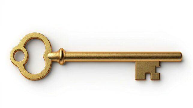Golden vintage key symbolizing success, luxury, and access to exclusive opportunities on a white background.