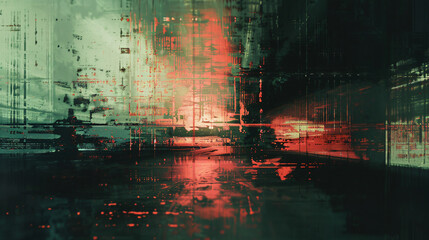 Obraz premium Screen damage. Digital glitch error. Colorful glow on teal blue background. Test Screen Glitch Texture. TV television