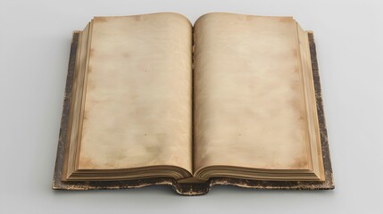 Naklejka premium Opened Antique Leather-Bound Book with Aged Pages Lying on White Surface