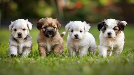 Obraz premium Adorable Puppies Playing Happily in Grassy Field