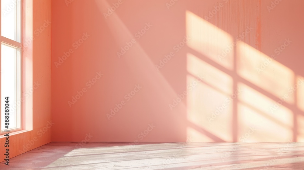 Aufkleber peach colored empty room wall with minimal apricot background. color of the year 2024 peach fuzz.