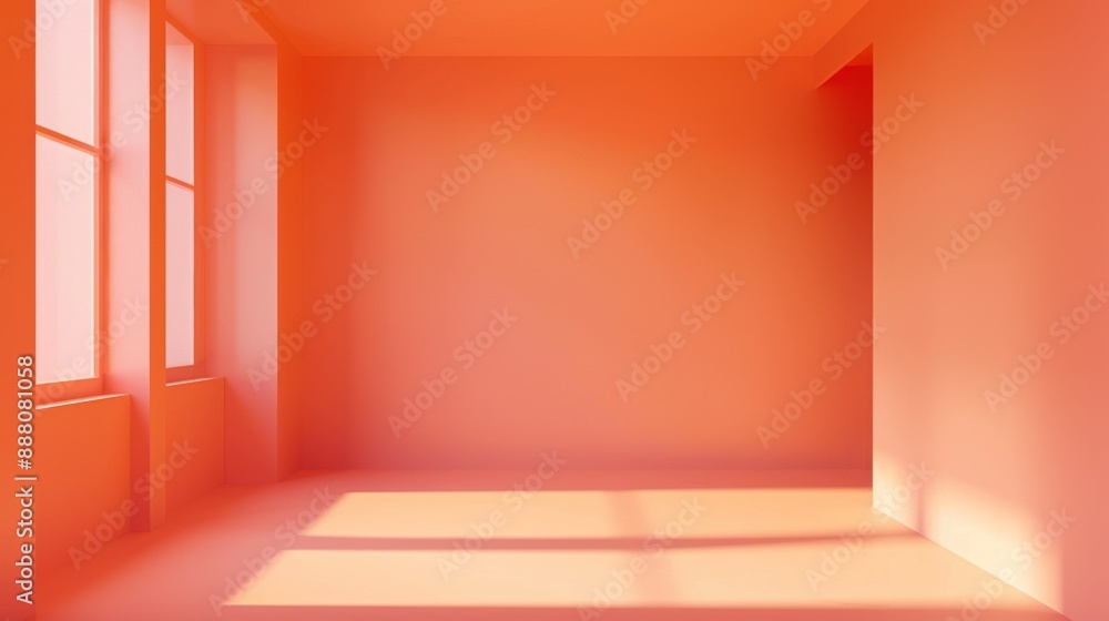 Aufkleber peach colored empty room wall with minimal apricot background. color of the year 2024 peach fuzz.