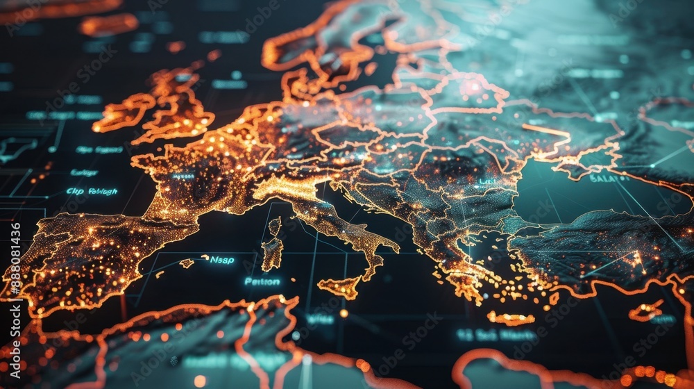Aufkleber dynamic digital world map emphasizing western europe continental for ai-powered global network conne
