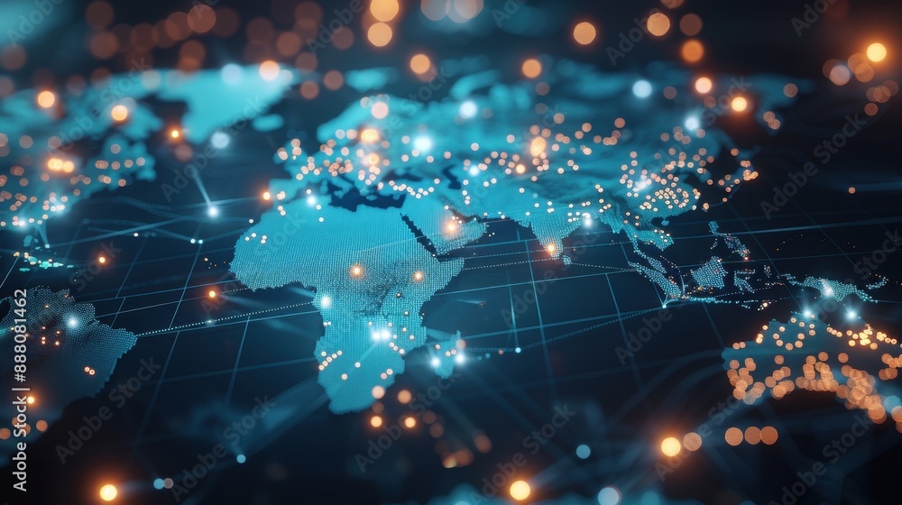 Poster dynamic digital world map emphasizing western europe continental for ai-powered global network conne