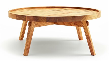 Fototapeta premium Modern Wooden Coffee Table on White Background - Stylish Home Furniture