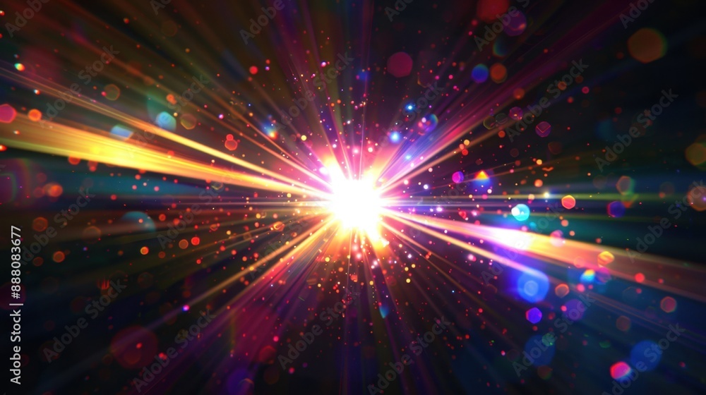 Poster the abstract sunburst, digital flare, iridescent glaze over a black background can easily be added. 