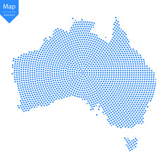 Fototapeta premium Abstract graphic Australia map from point blue on a white background. Vector illustration.