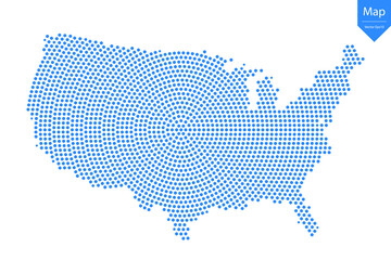 Abstract graphic United States map from point blue on a white background. Vector illustration.