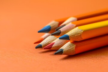 Obraz premium Close-Up of Colorful Pencils on an Orange Background