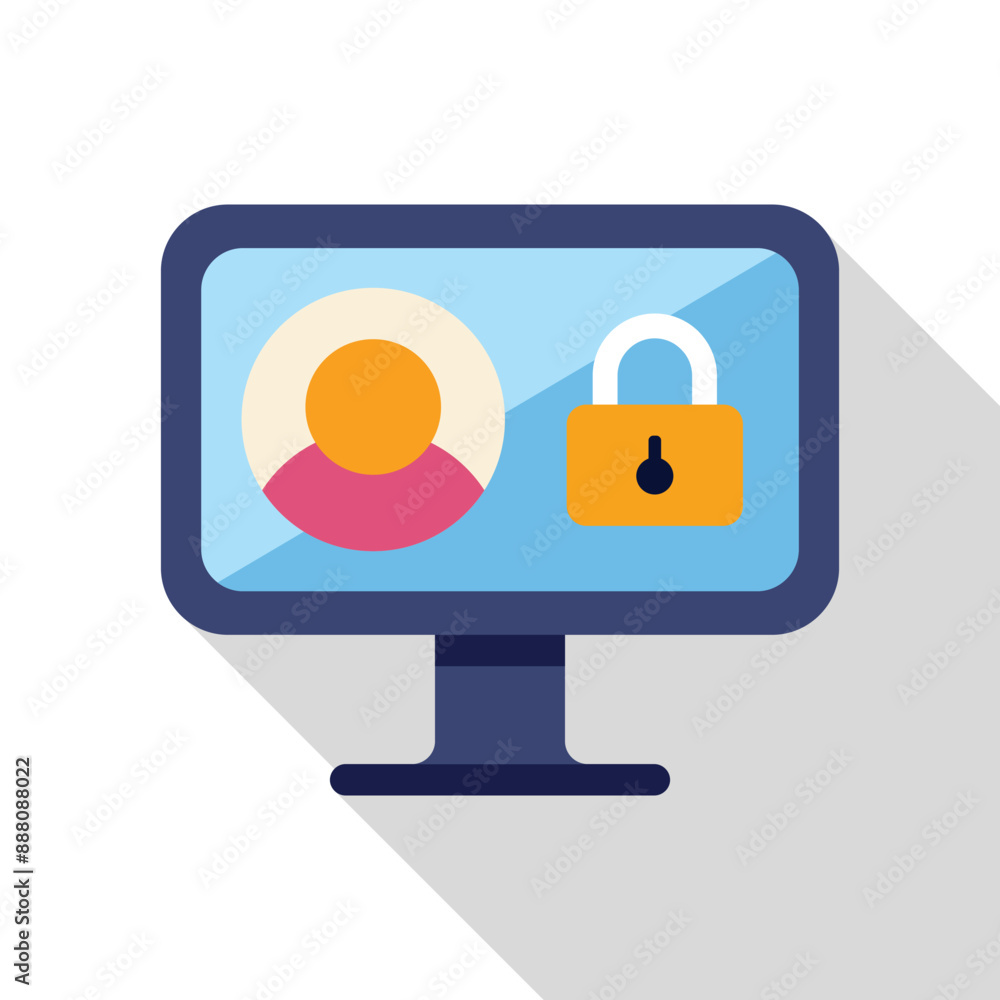 Poster Computer monitor displaying a user profile and a padlock, symbolizing digital security