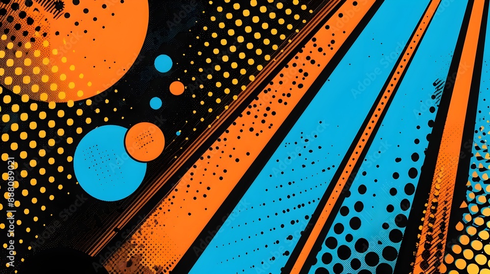 Poster vibrant abstract geometric shapes and lines in retro pop art style background