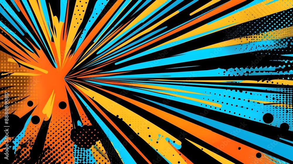 Poster vibrant explosive burst of colorful geometric shapes and swirling abstract patterns