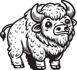 A beautiful funny buffalo ,line art