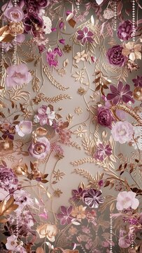 Top view delicate glamorous background with flowers
