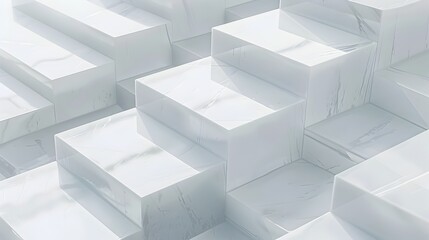 Abstract Geometric Cube Shapes in Minimalist White Interior Space